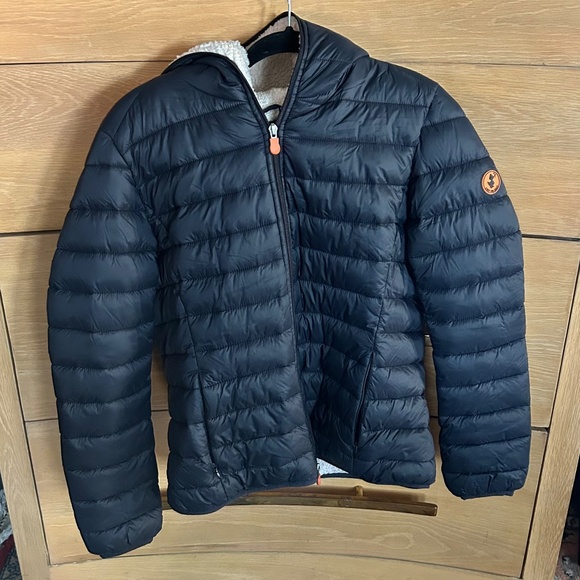 Save the Duck Black Giga FAUX Sheepskin Hooded Jacket Women's M - Picture 2 of 4